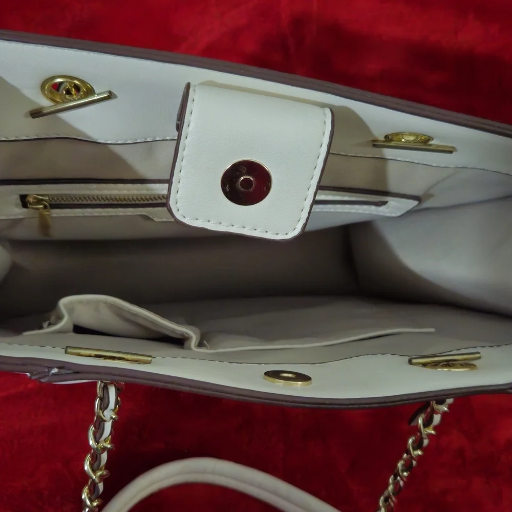 BCBG Cream Tote Bag with Gold Accents